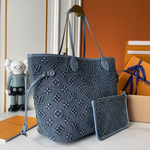 Embossed Denim Neverfull Tote