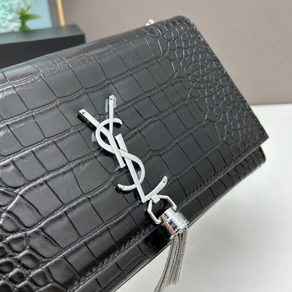 Y*S*L Crocodile Embossed Tassel Bag