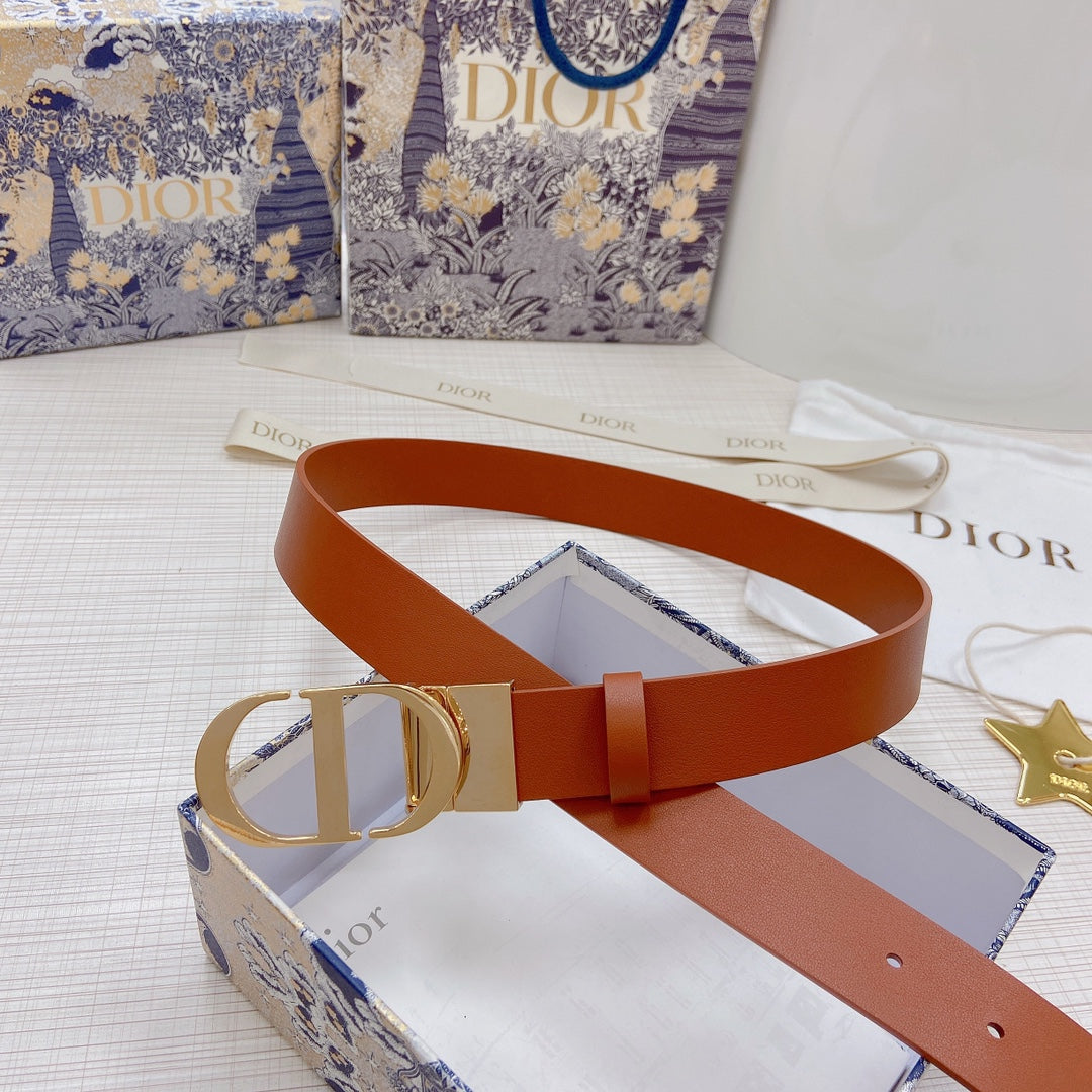 3.0cm Reversible Calfskin Leather Belt – Rotating Metal Buckle