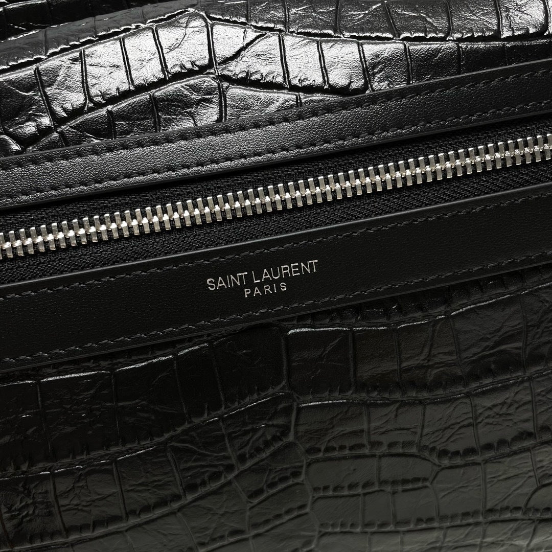 Crocodile-Embossed Leather Backpack