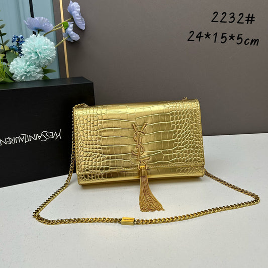 Y*S*L Crocodile Embossed Tassel Bag