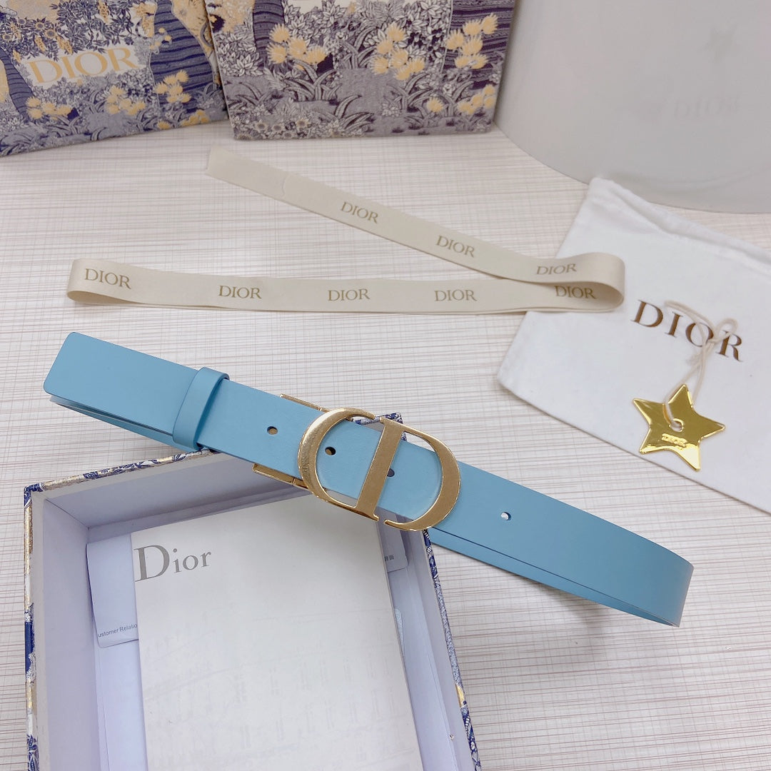 3.0cm Reversible Calfskin Leather Belt – Rotating Metal Buckle