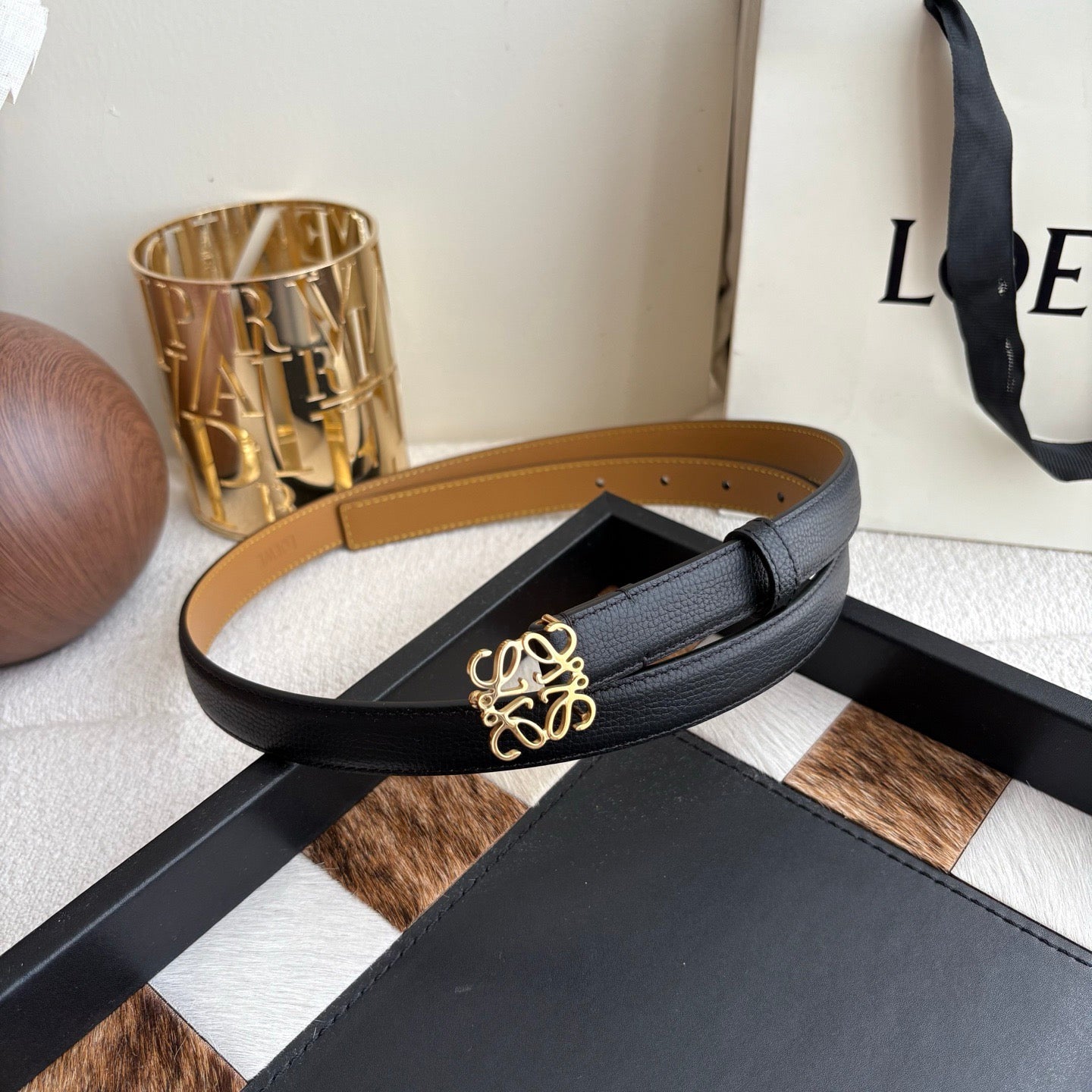 Anagram Buckle Leather Belt