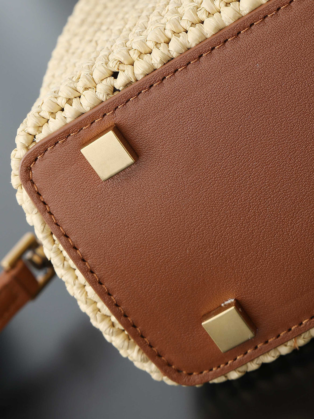 Raffia Woven Bucket Bag | Beige | Calfskin Trim (Premium quality)