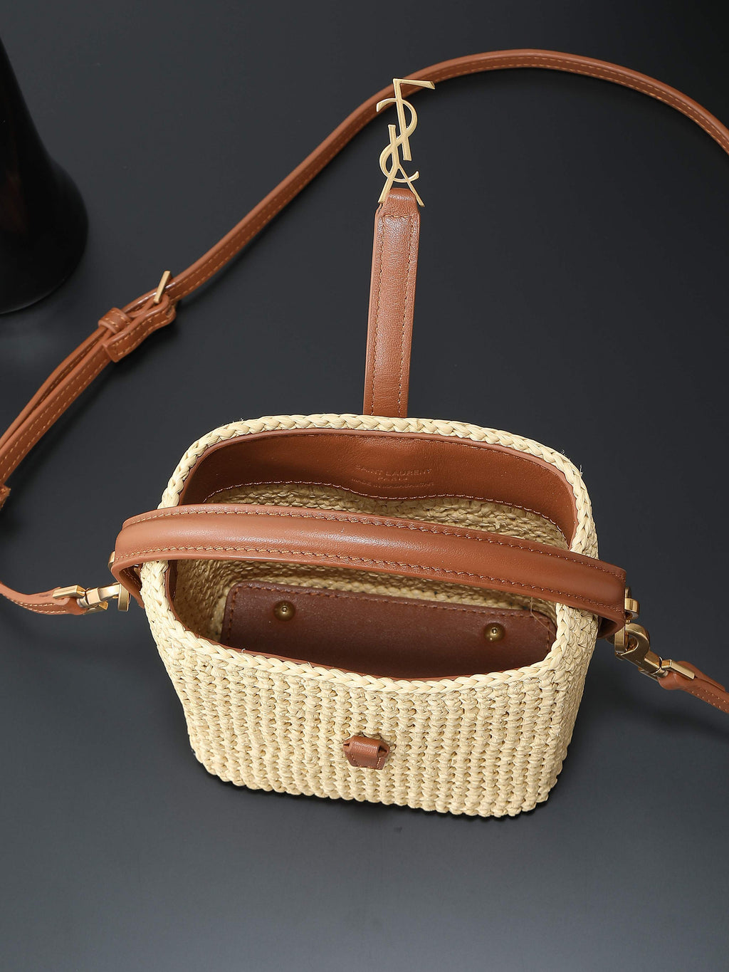 Raffia Woven Bucket Bag | Beige | Calfskin Trim (Premium quality)