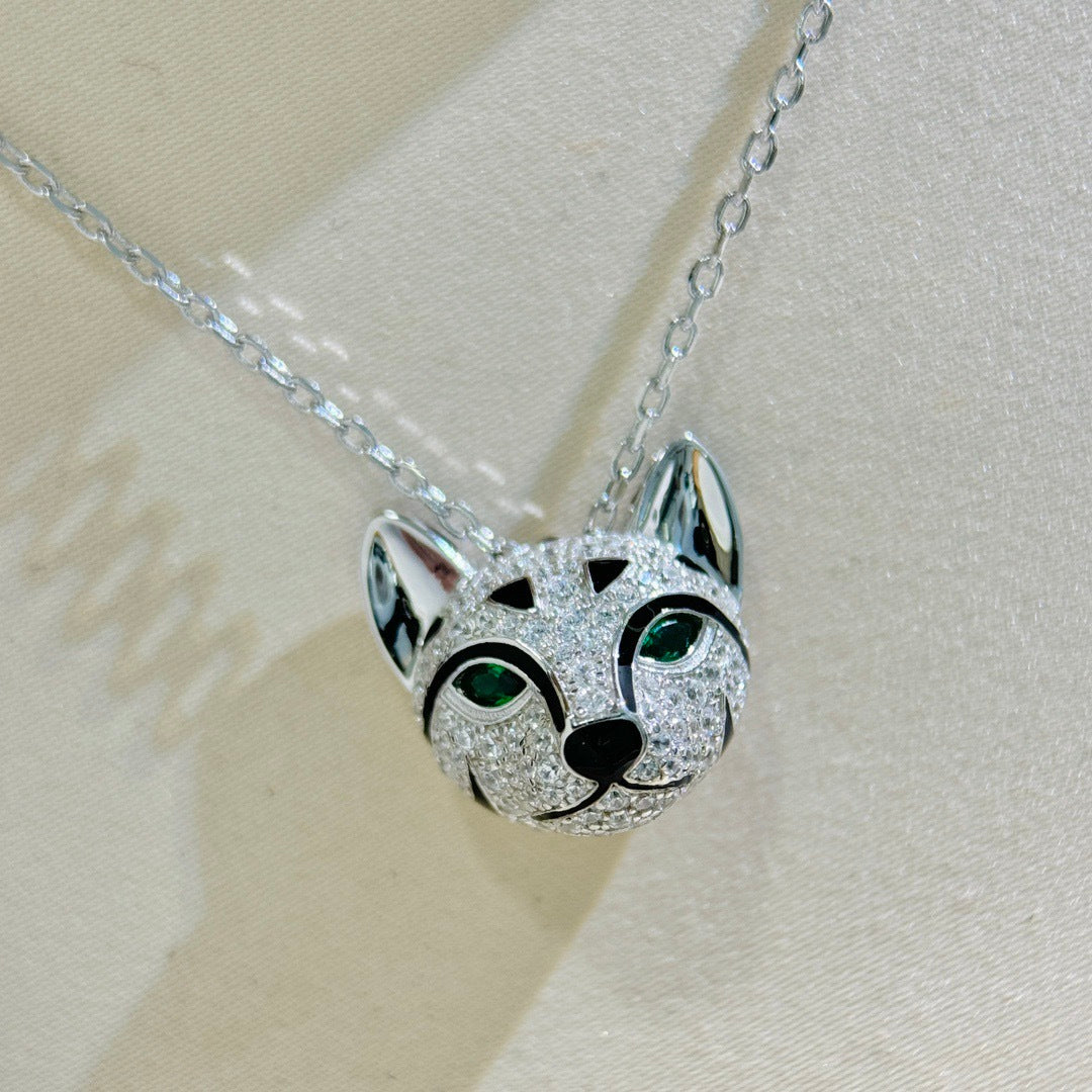 Cat Fine Jewelry Necklace | Tsavorite &amp; Sapphire | 925 Silver & 18K Gold