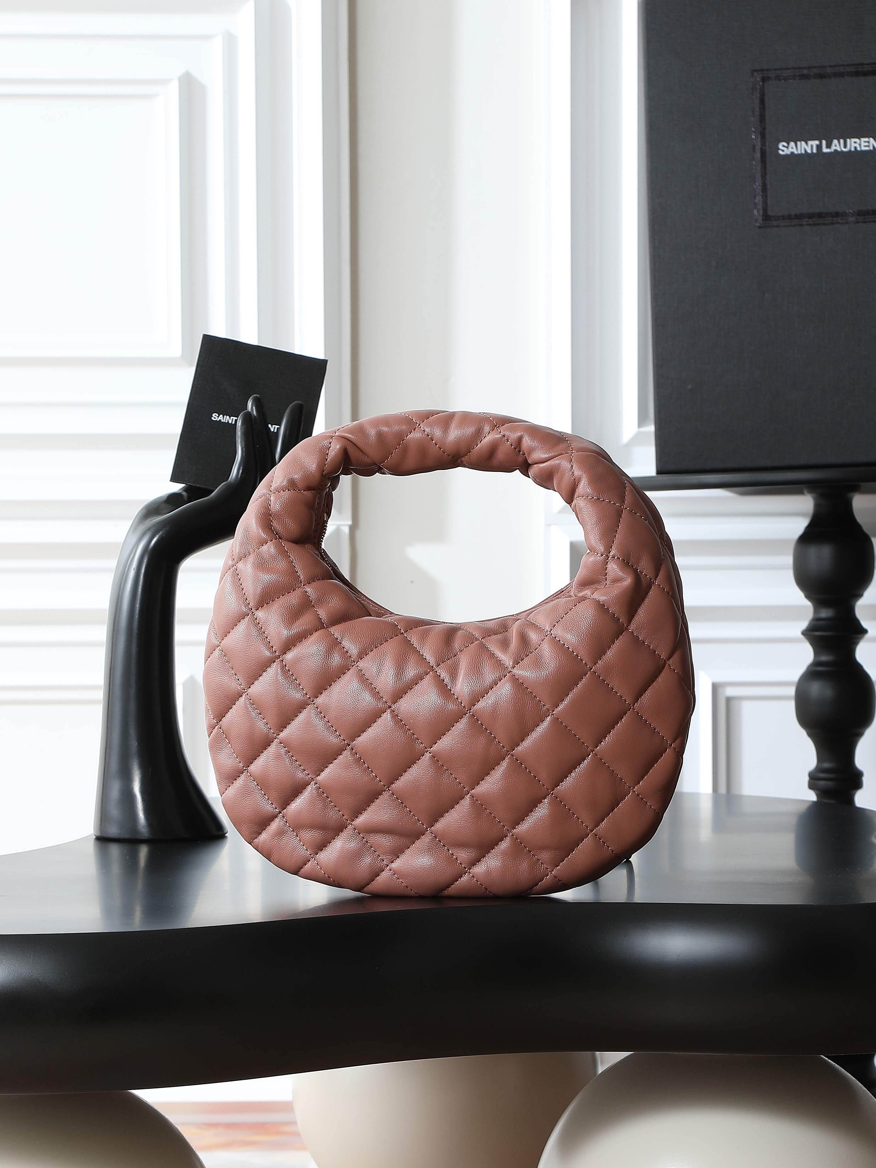 ICare Baby Pink Napa Leather Croissant Shoulder Bag