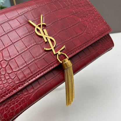 Y*S*L Crocodile Embossed Tassel Bag