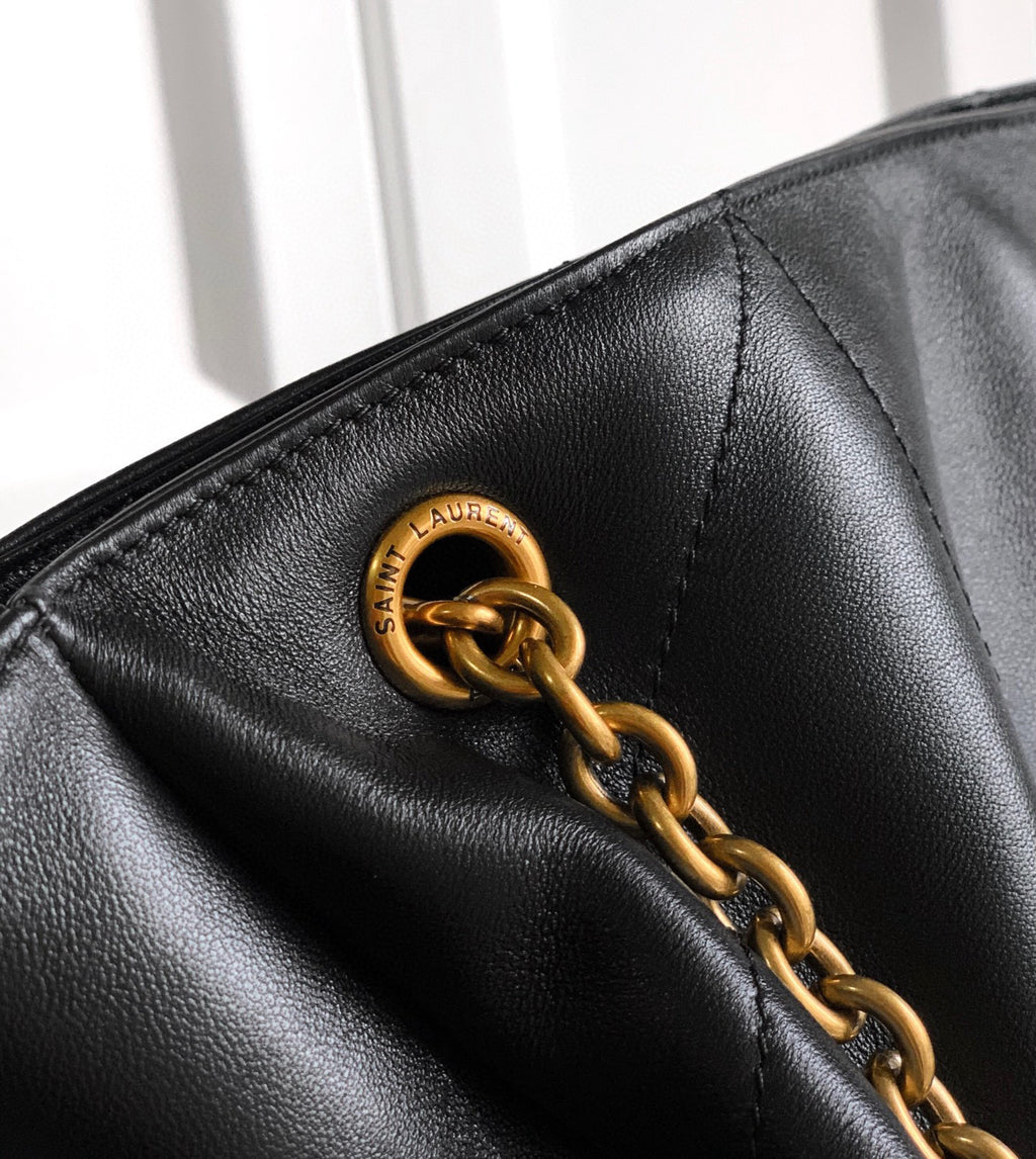 Elegant Black Lambskin Shoulder Tote