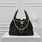 Quilted Hobo Bucket Bag — Vintage Black &amp; Gold