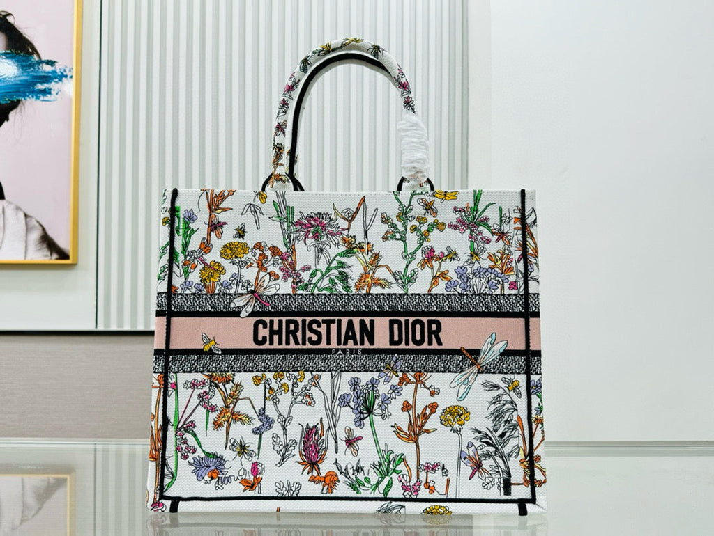 D Book Tote ( WHITE FLORAL)