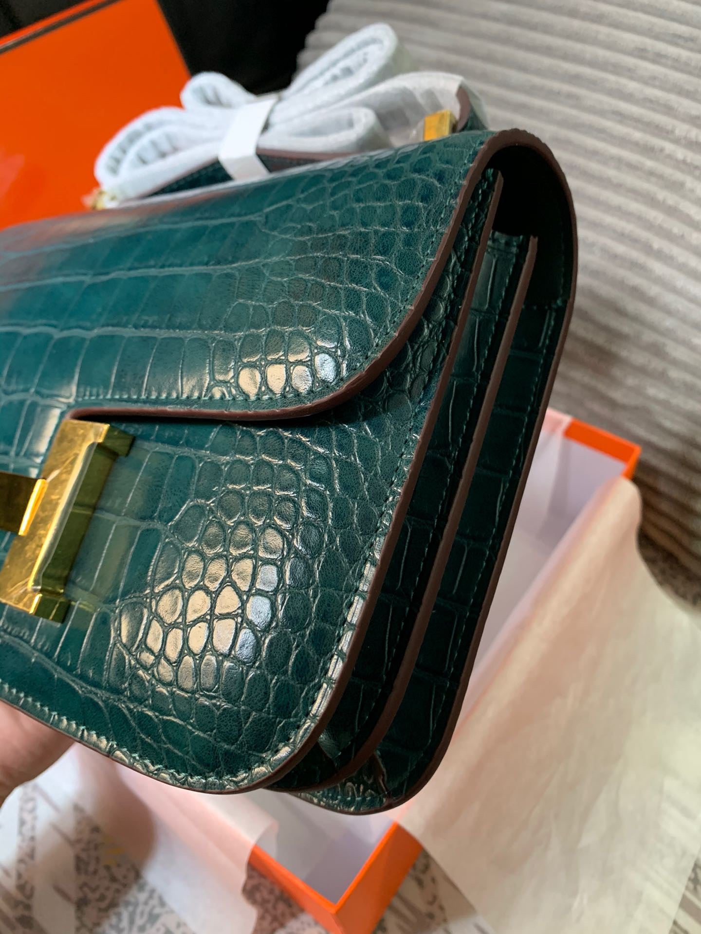 Crocodile-Patterned H*r*m Bag from the Constance Collection