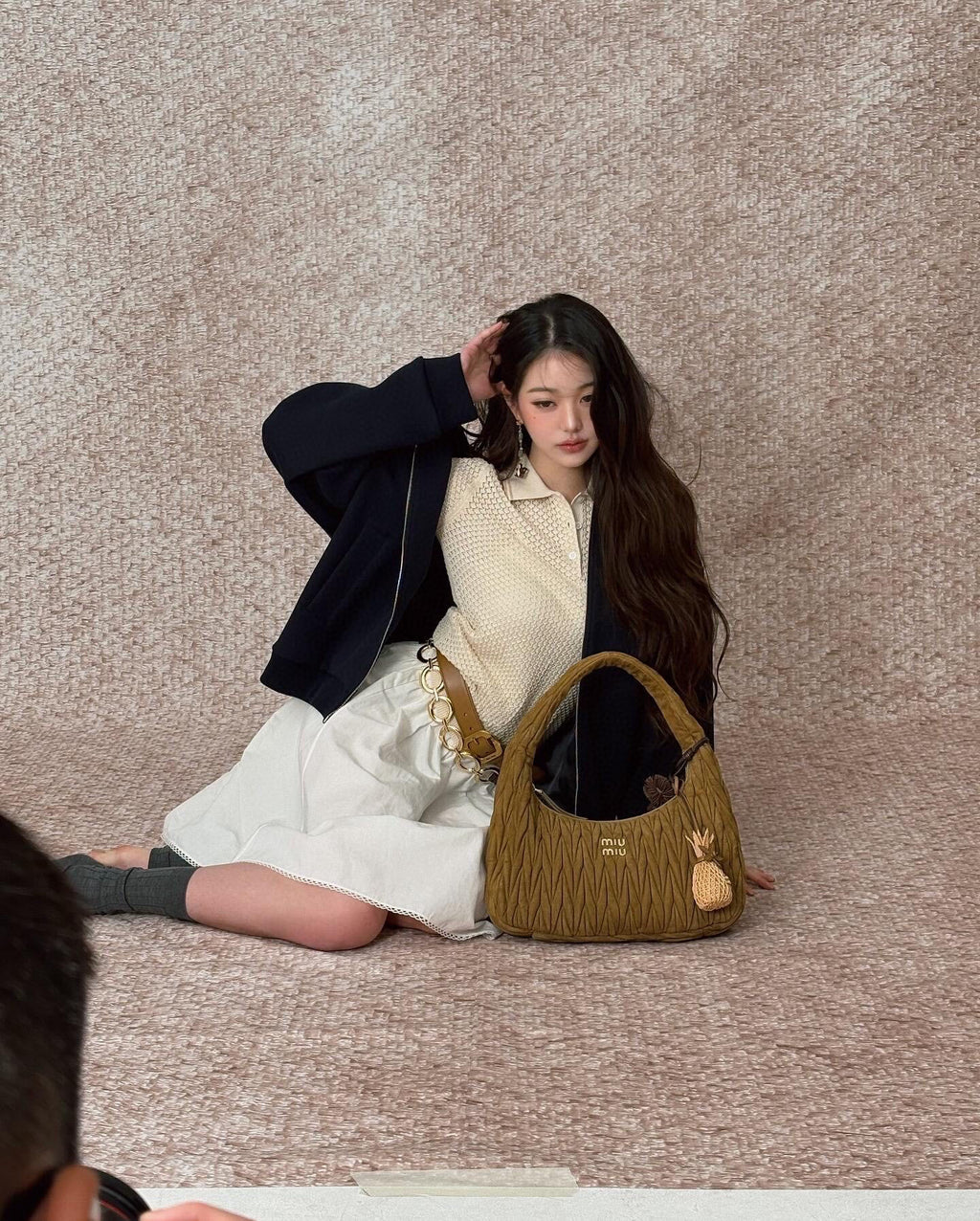 Quilted Suede-Lambskin Shoulder Bag