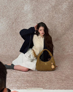 Quilted Suede-Lambskin Shoulder Bag