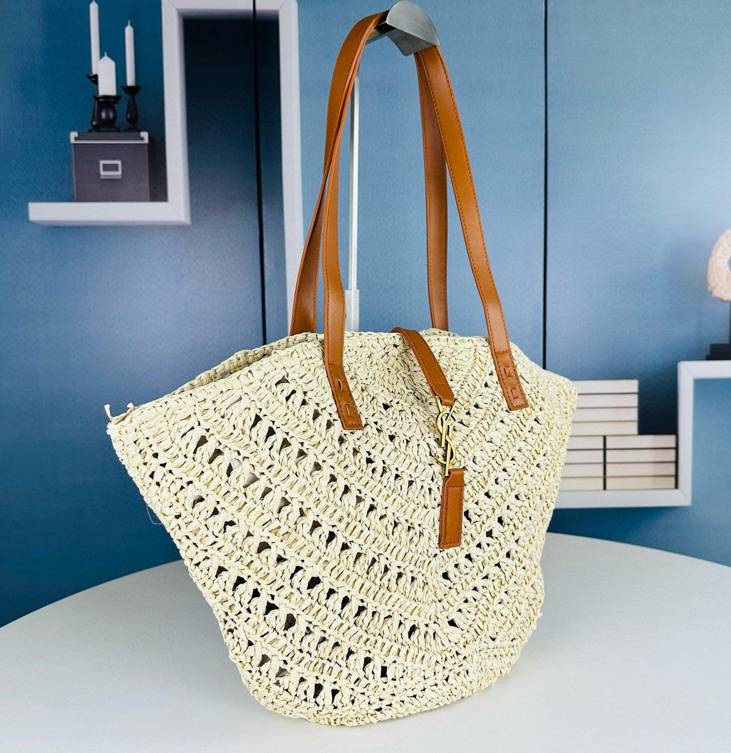 Y*S*L Openwork Straw Basket Bag