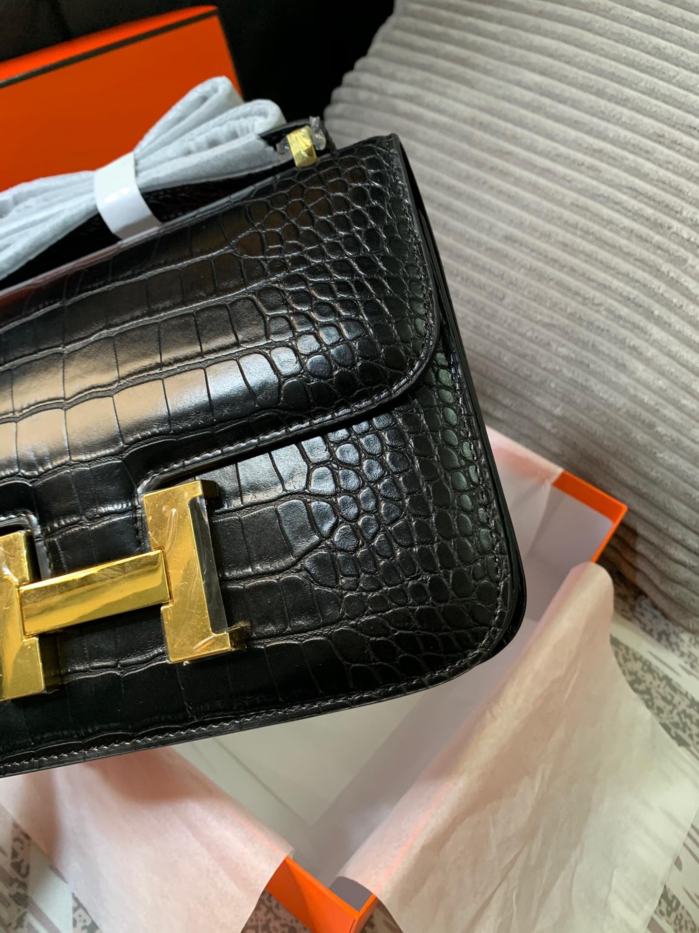 Crocodile-Patterned H*r*m Bag from the Constance Collection