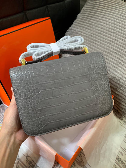 Crocodile-Patterned H*r*m Bag from the Constance Collection