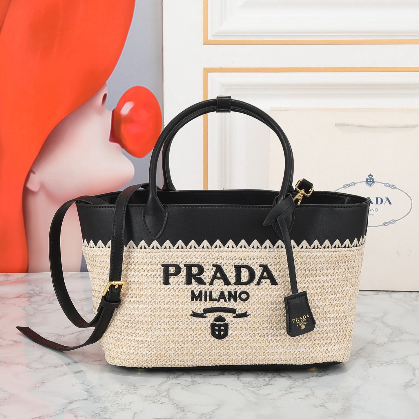 Pra*da Crochet Straw Bag