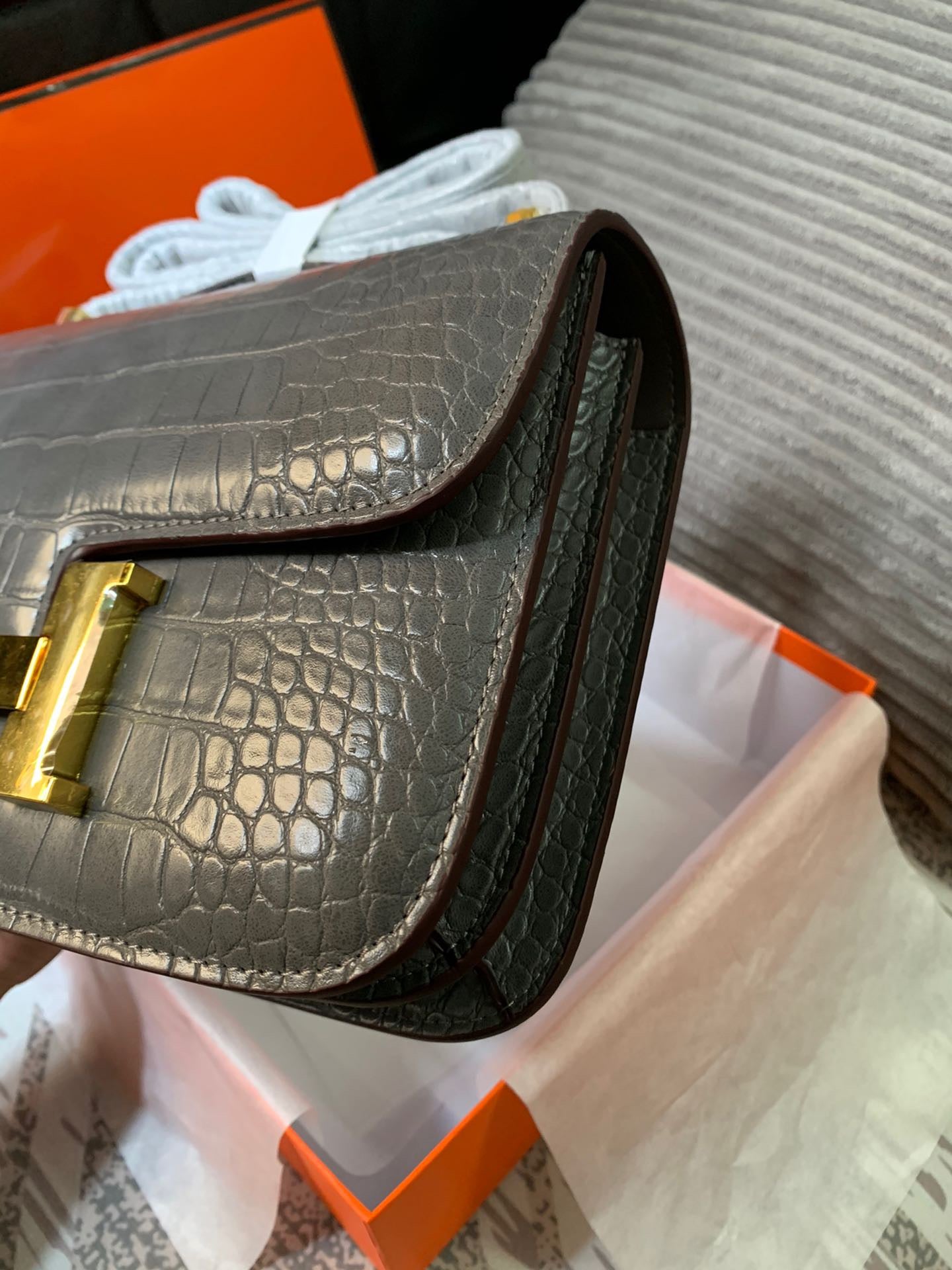 Crocodile-Patterned H*r*m Bag from the Constance Collection