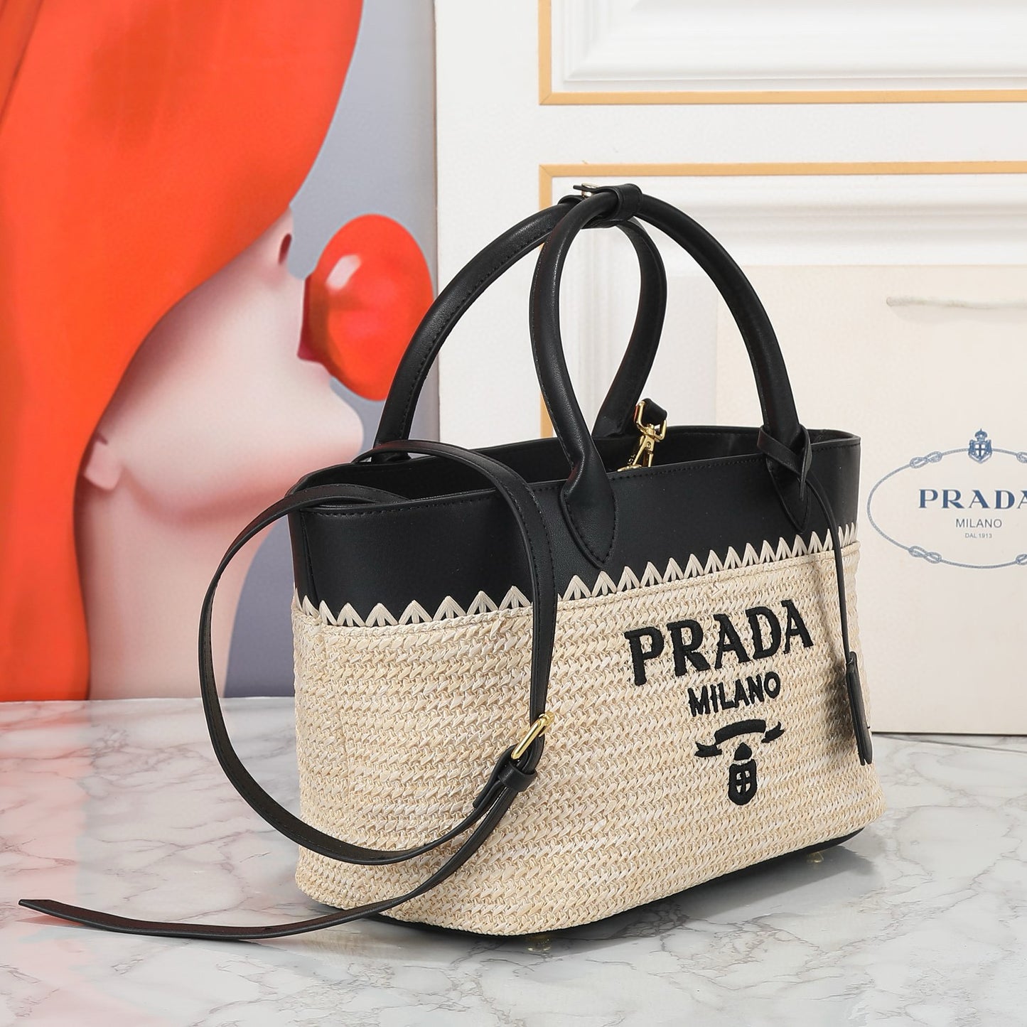 Pra*da Crochet Straw Bag