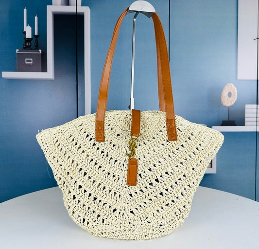 Y*S*L Openwork Straw Basket Bag