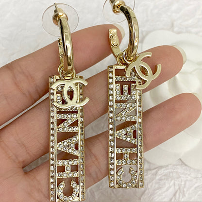 CHA*NE*L 23 Full Diamond Hollow Letter Earrings