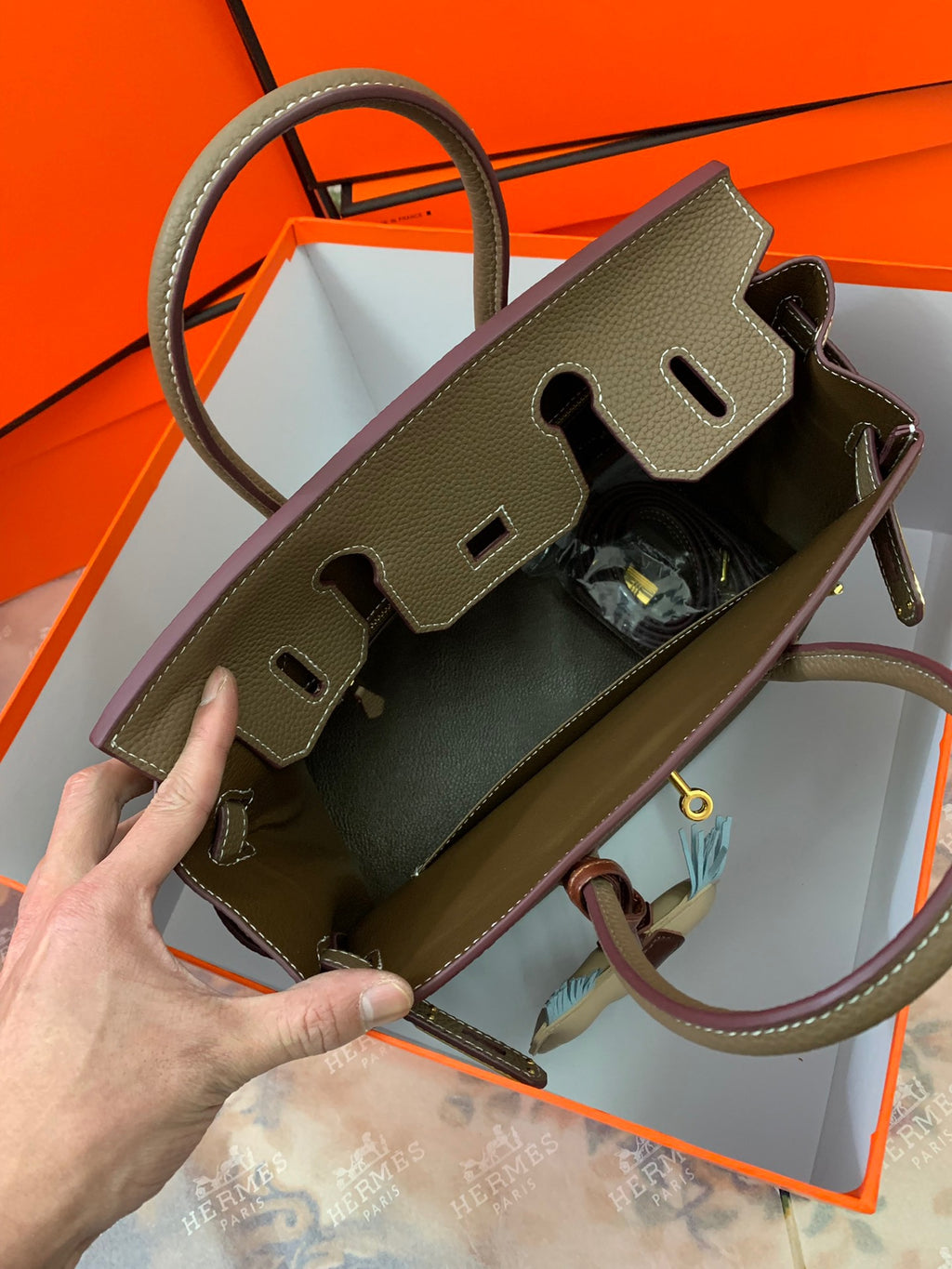 Birkin Platinum Color-Blocked Women's Bag from the Exclusive TOGO Series