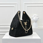 Quilted Hobo Bucket Bag — Vintage Black &amp; Gold