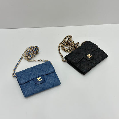 CHA**NEL MINI DENIM BELT BAG - MICROCHIPPED