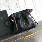 Elegant Black Lambskin Shoulder Tote