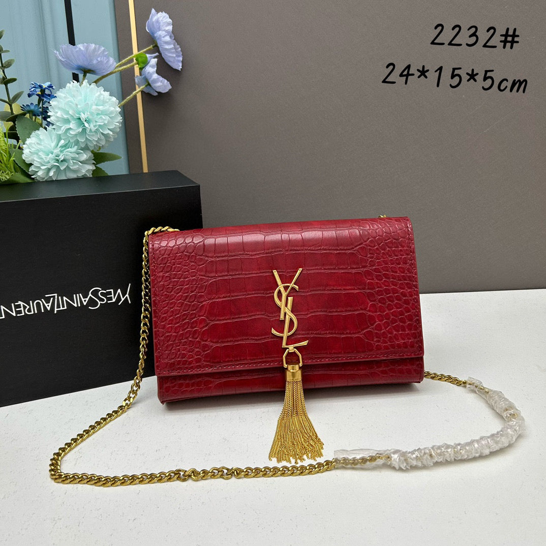 Y*S*L Crocodile Embossed Tassel Bag