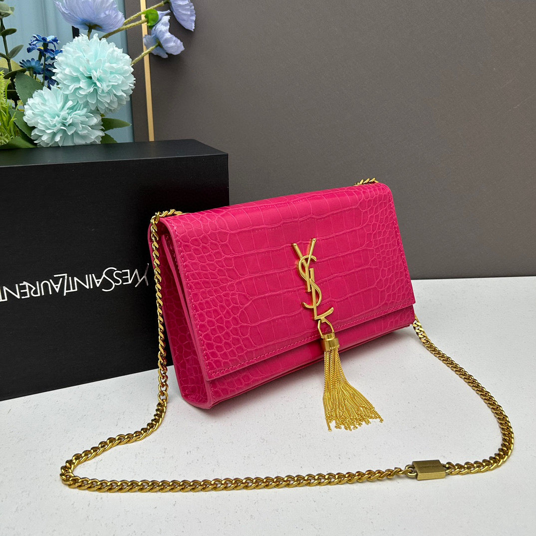 Y*S*L Crocodile Embossed Tassel Bag