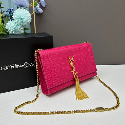 Y*S*L Crocodile Embossed Tassel Bag