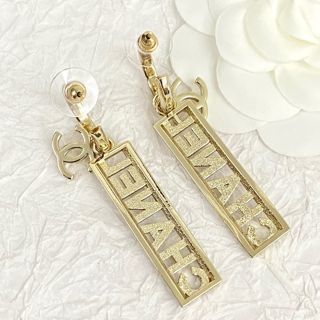 CHA*NE*L 23 Full Diamond Hollow Letter Earrings