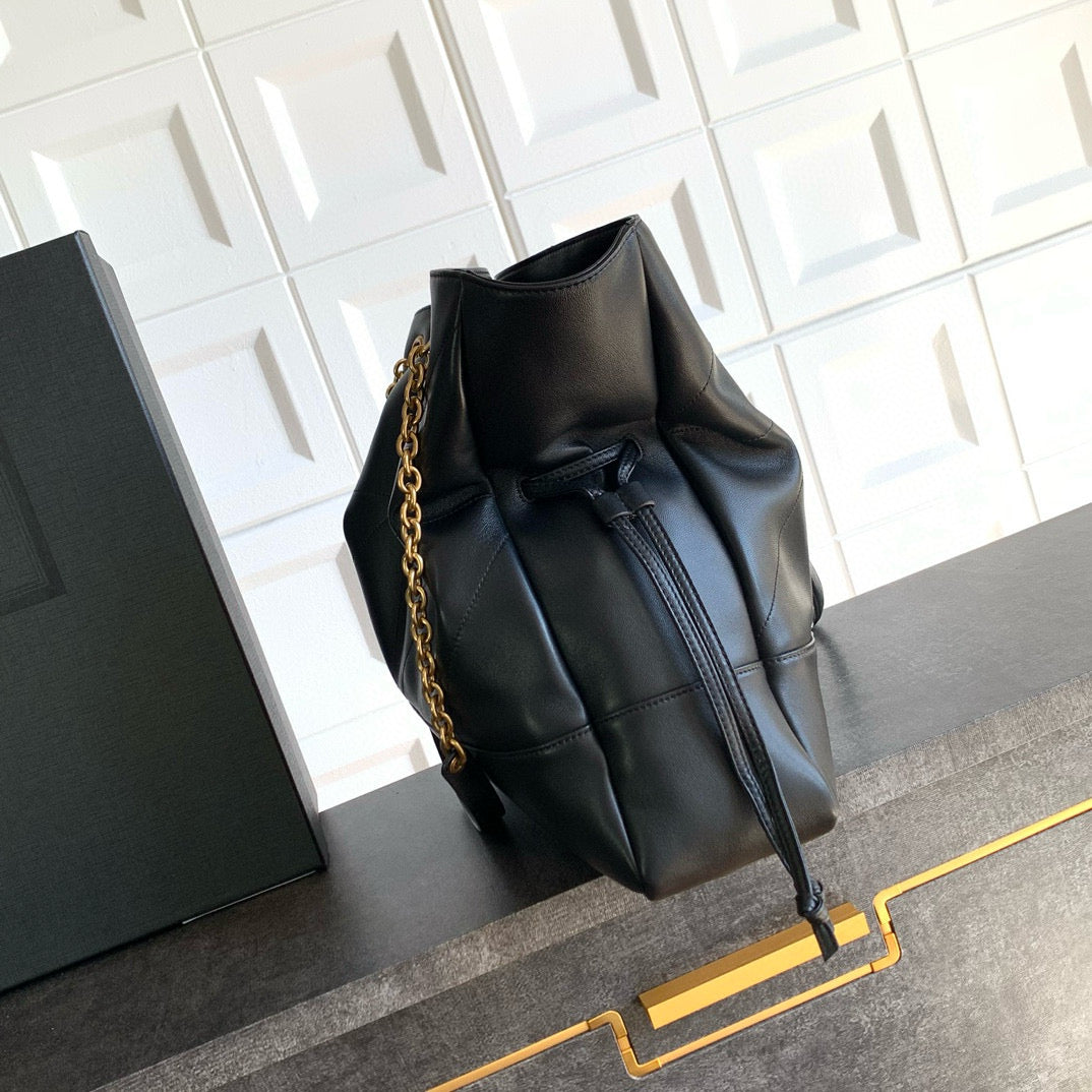 Elegant Black Lambskin Shoulder Tote