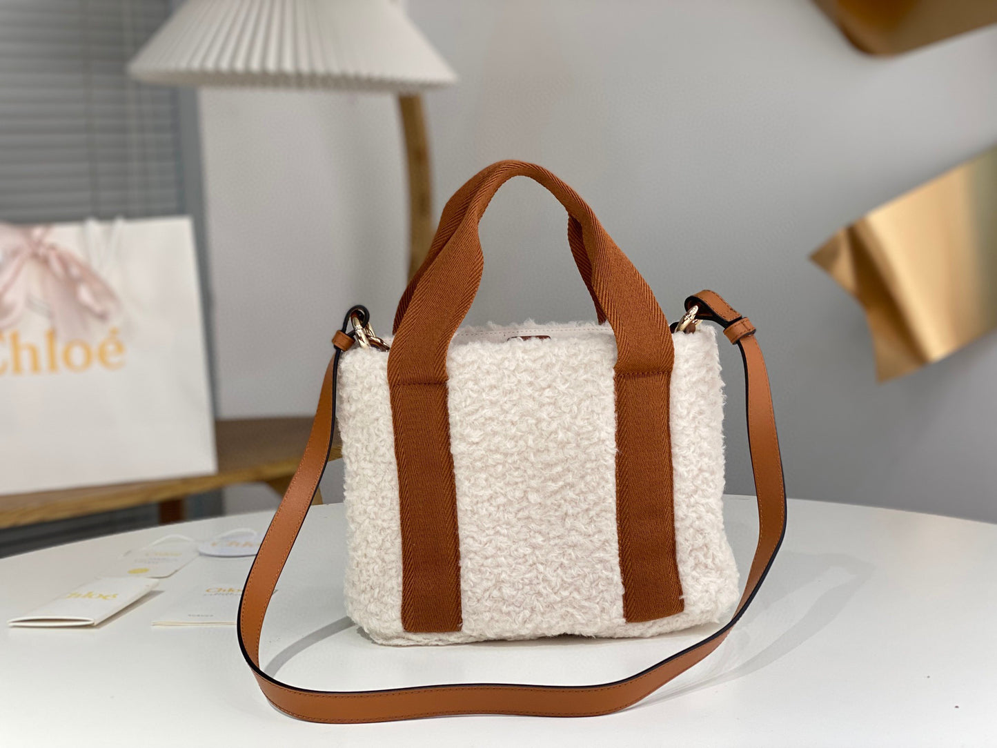 Ch*l*o*e : Furry wooden tote bag