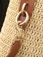 Raffia Woven Bucket Bag | Beige | Calfskin Trim (Premium quality)