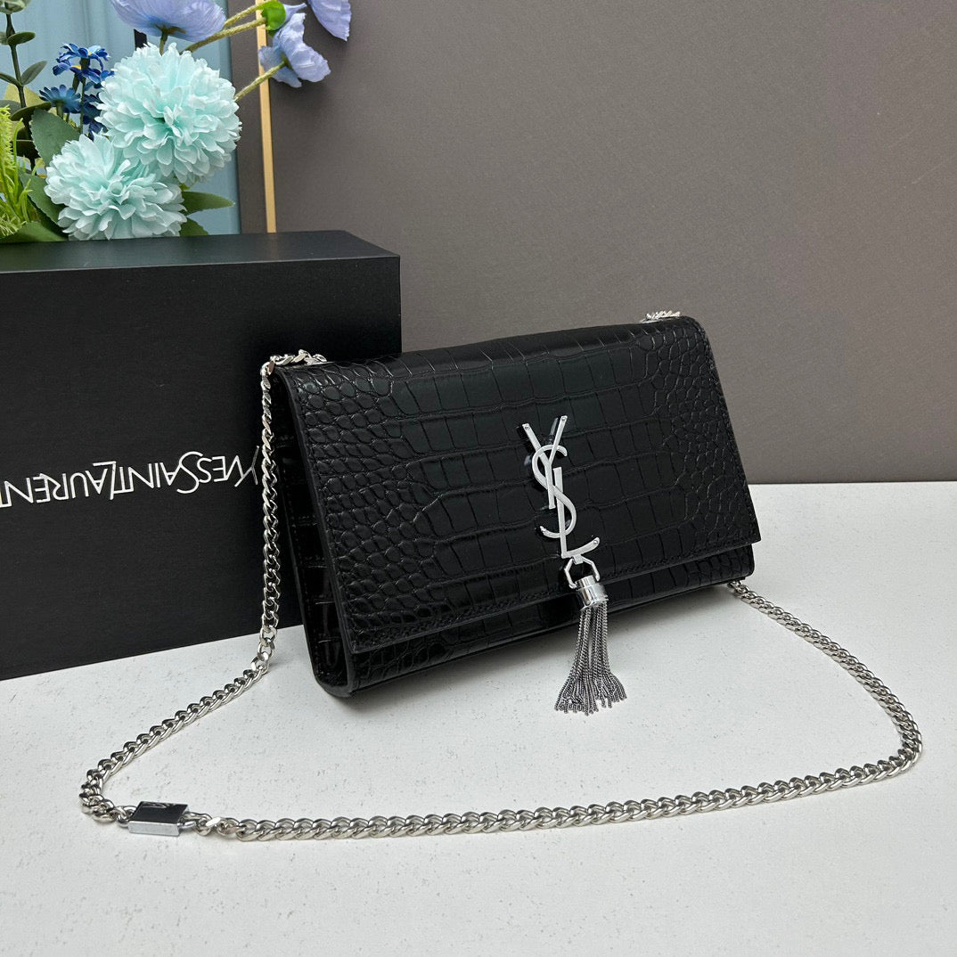 Y*S*L Crocodile Embossed Tassel Bag