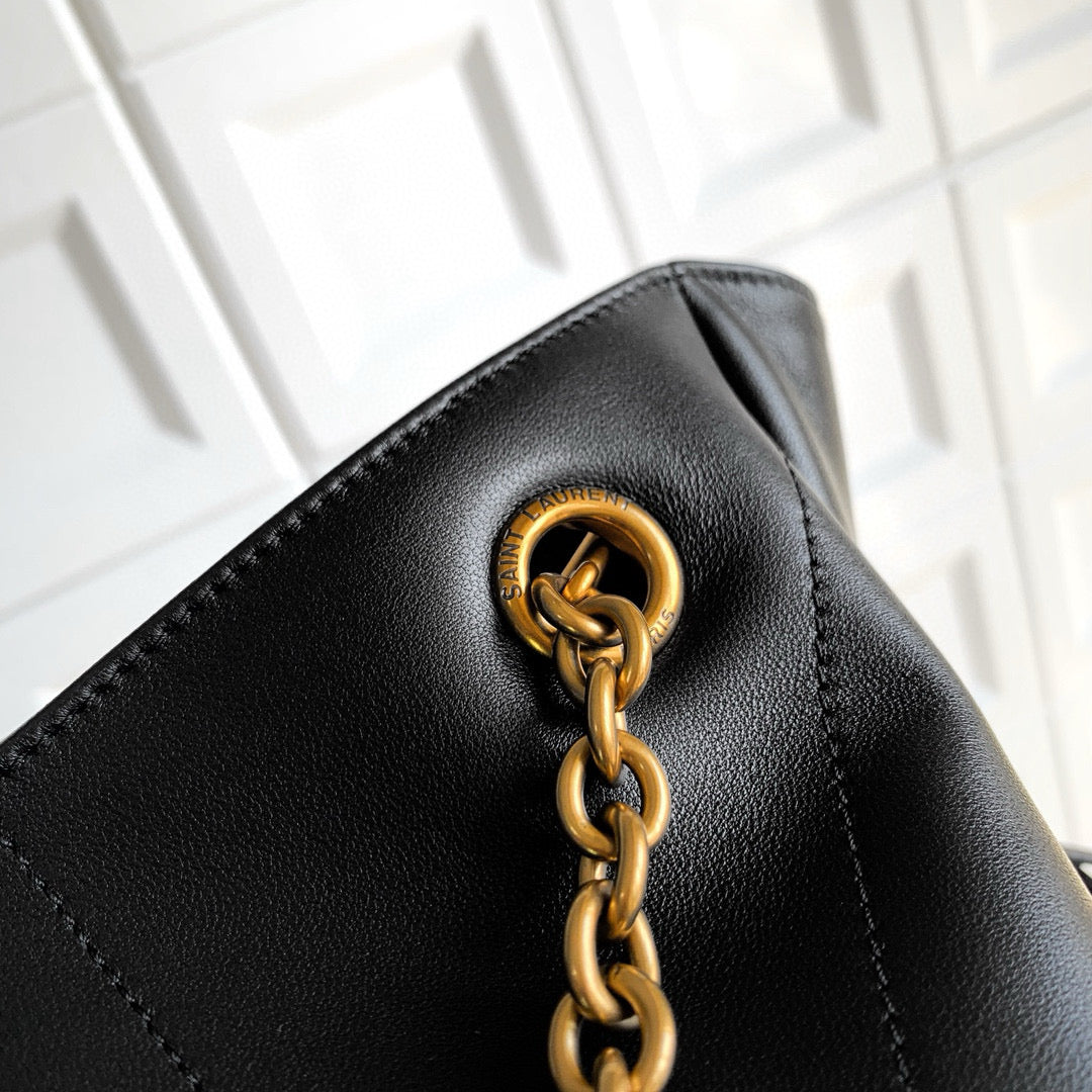 Elegant Black Lambskin Shoulder Tote