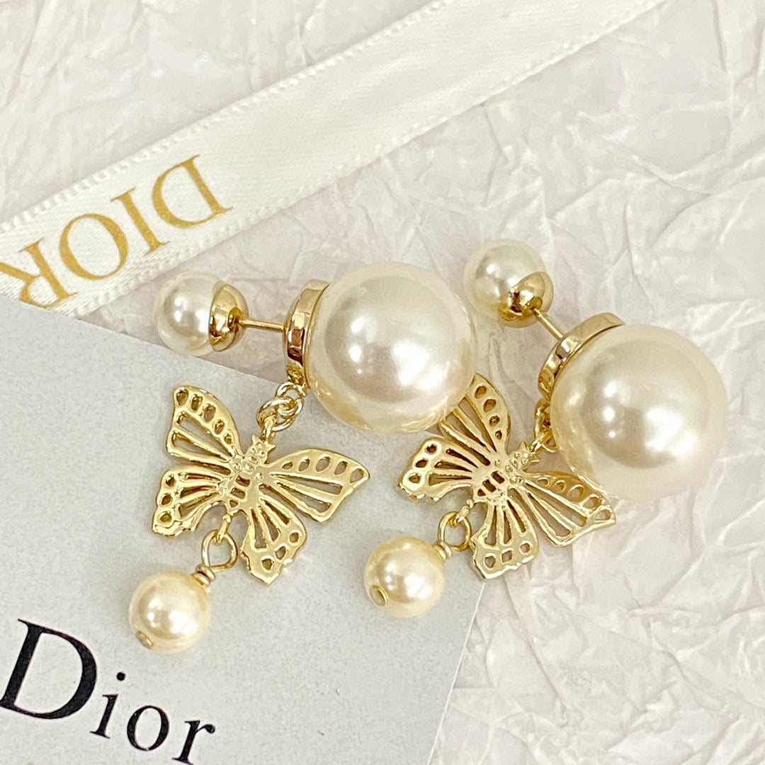 D*I*O*R Pearl Butterfly Stud Earrings: Exquisite Elegance for Every Occasion