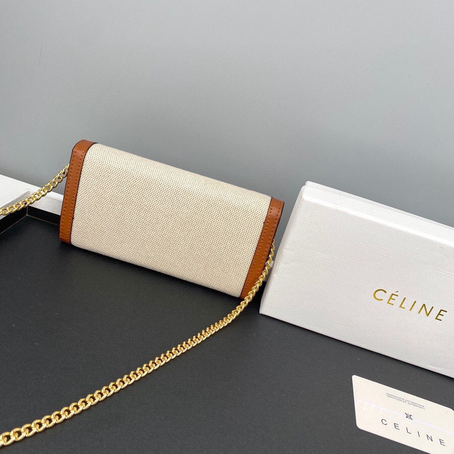 Cel**ine White/Brown Leather Shoulder Bag