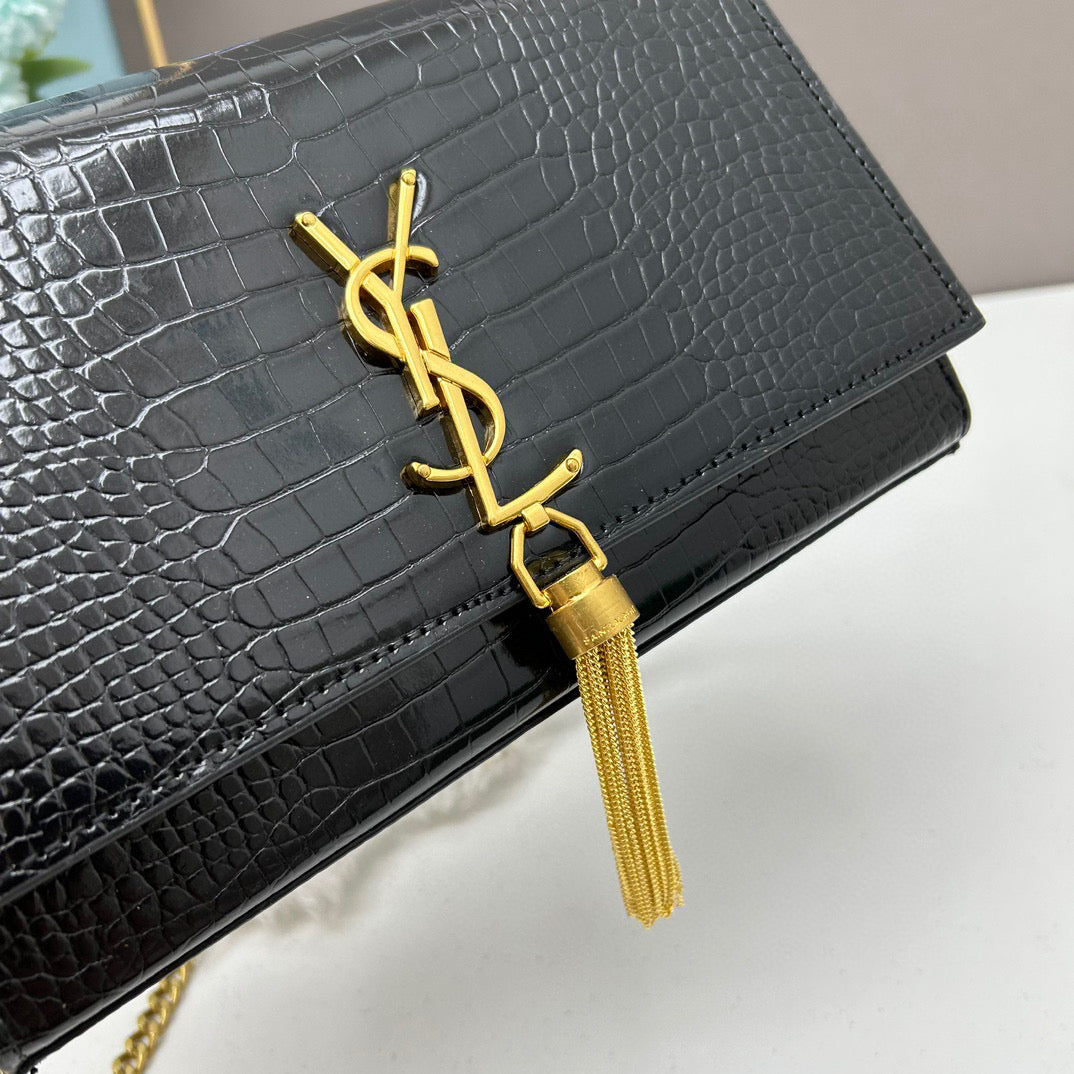 Y*S*L Crocodile Embossed Tassel Bag