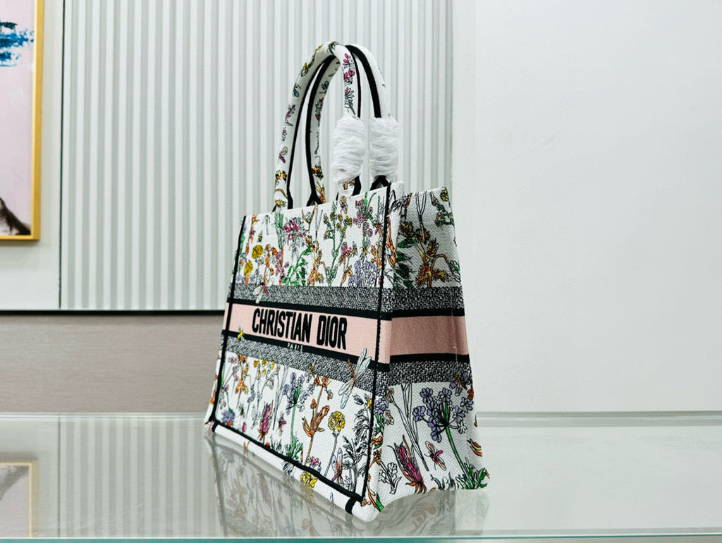 D Book Tote ( WHITE FLORAL)