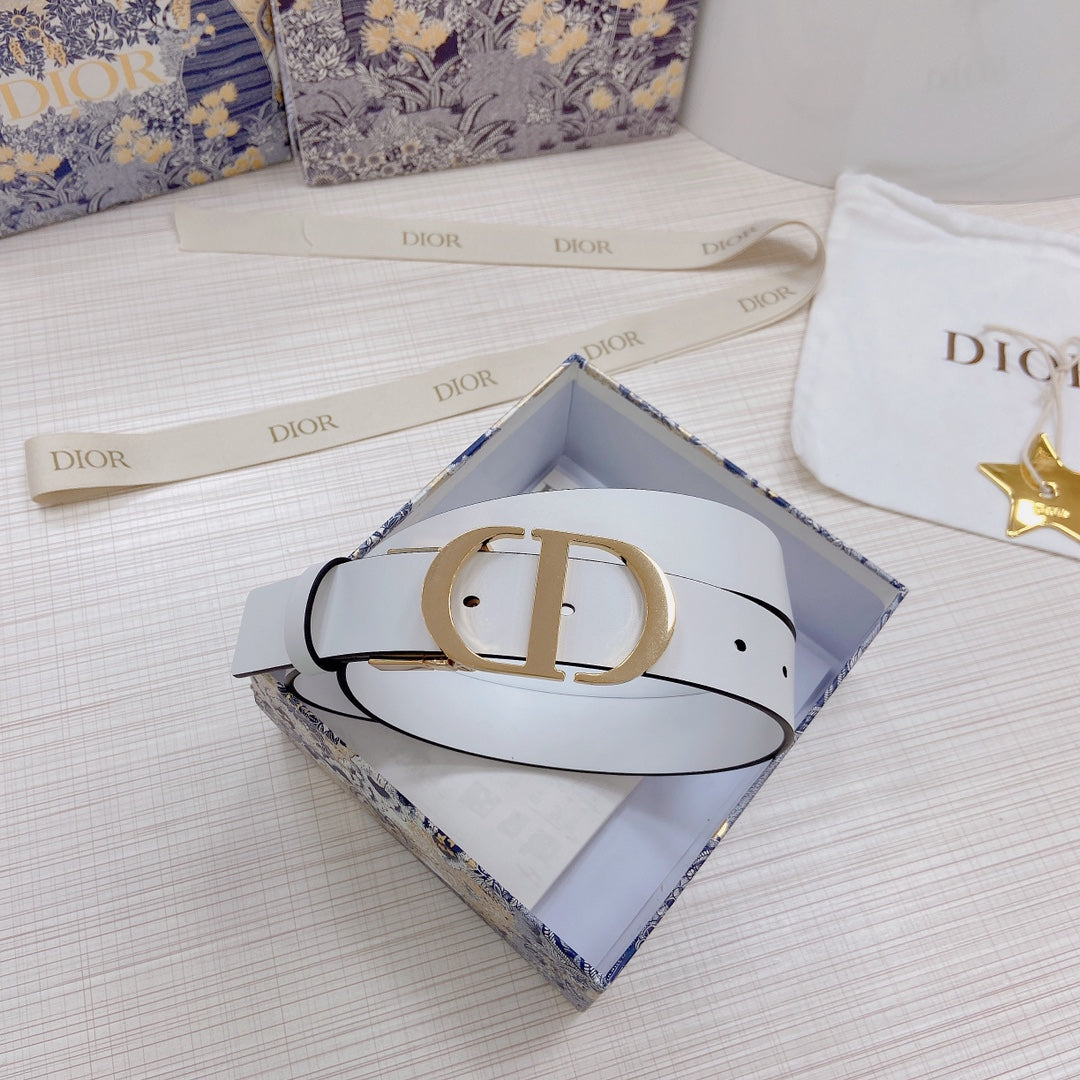 3.0cm Reversible Calfskin Leather Belt – Rotating Metal Buckle