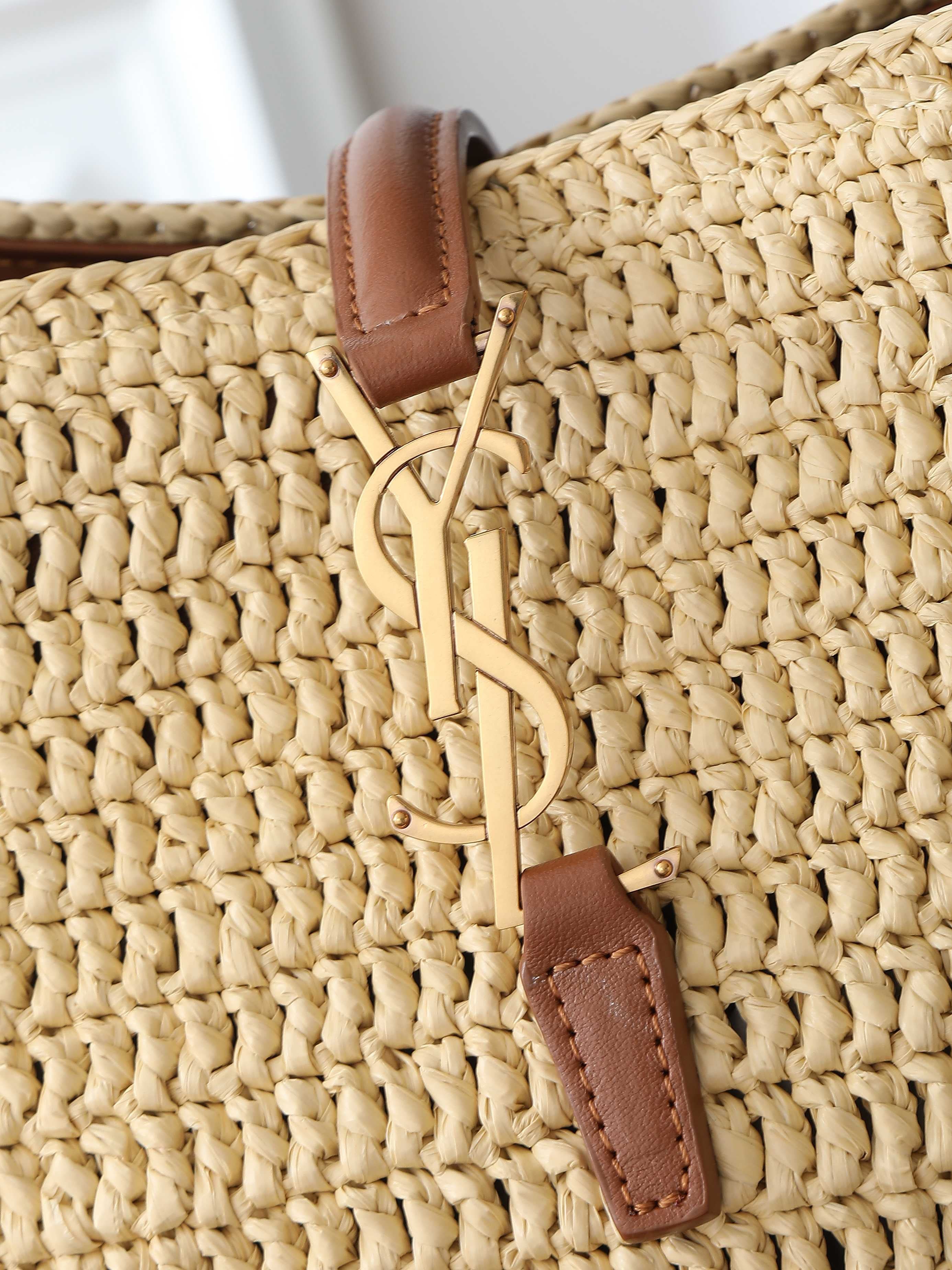 Raffia Woven Bucket Bag | Beige | Calfskin Trim (Premium quality)