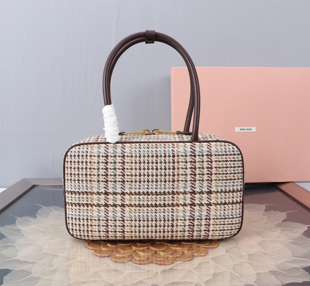 Houndstooth Structured Shoulder Bag (Premium Quality)