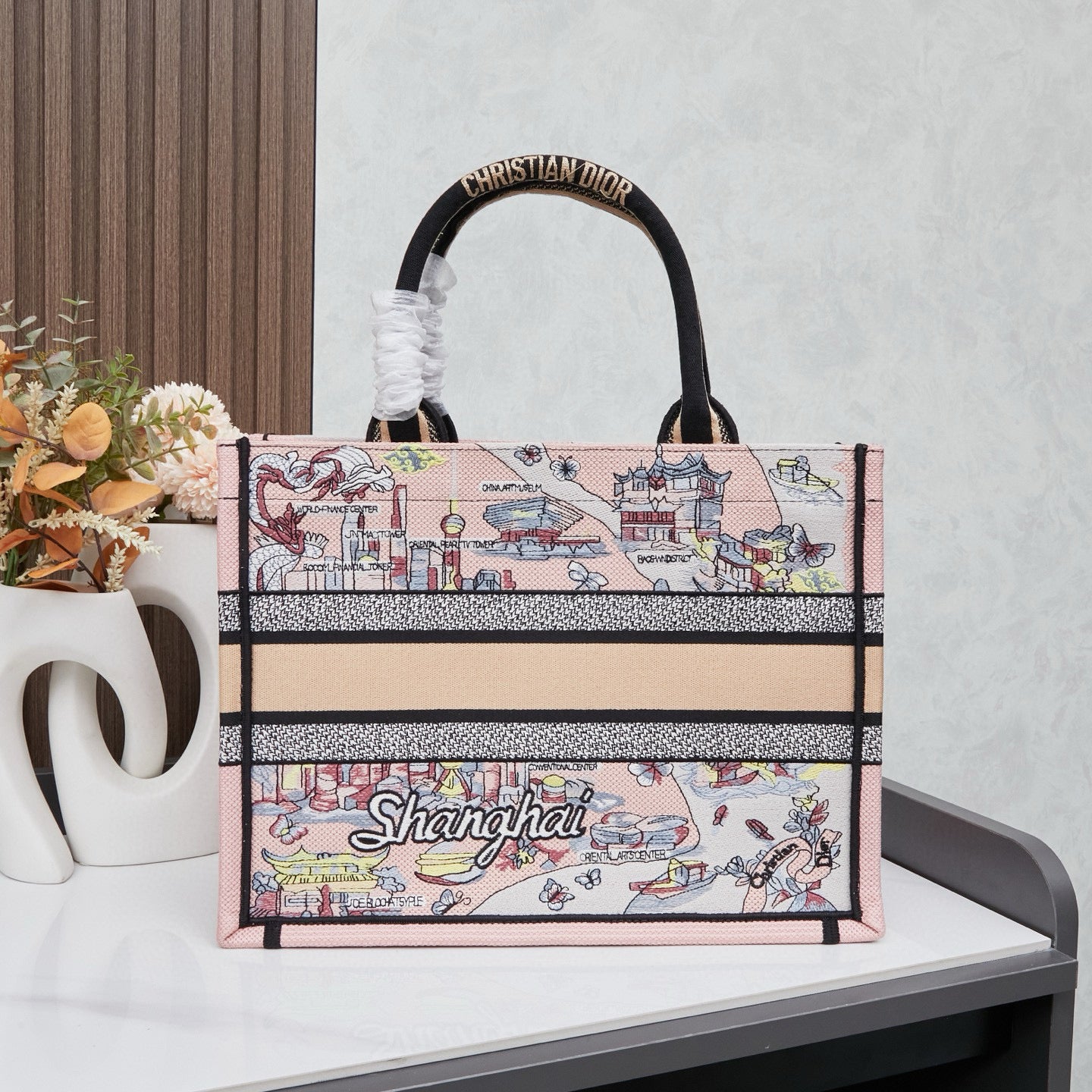 D Elegant Oversized Embroidered Tote Bag