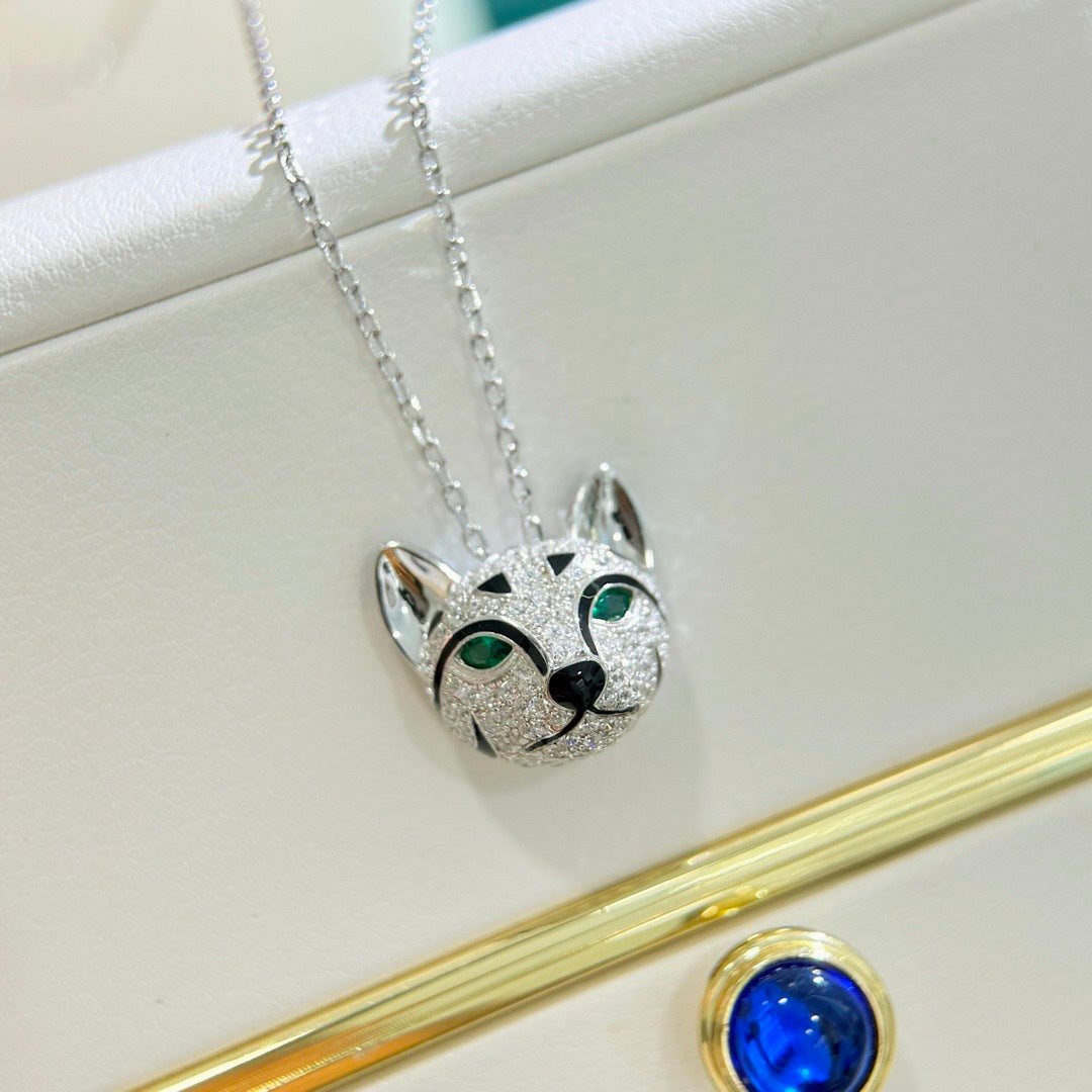 Cat Fine Jewelry Necklace | Tsavorite &amp; Sapphire | 925 Silver & 18K Gold