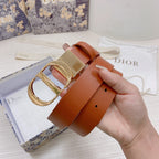 3.0cm Reversible Calfskin Leather Belt – Rotating Metal Buckle