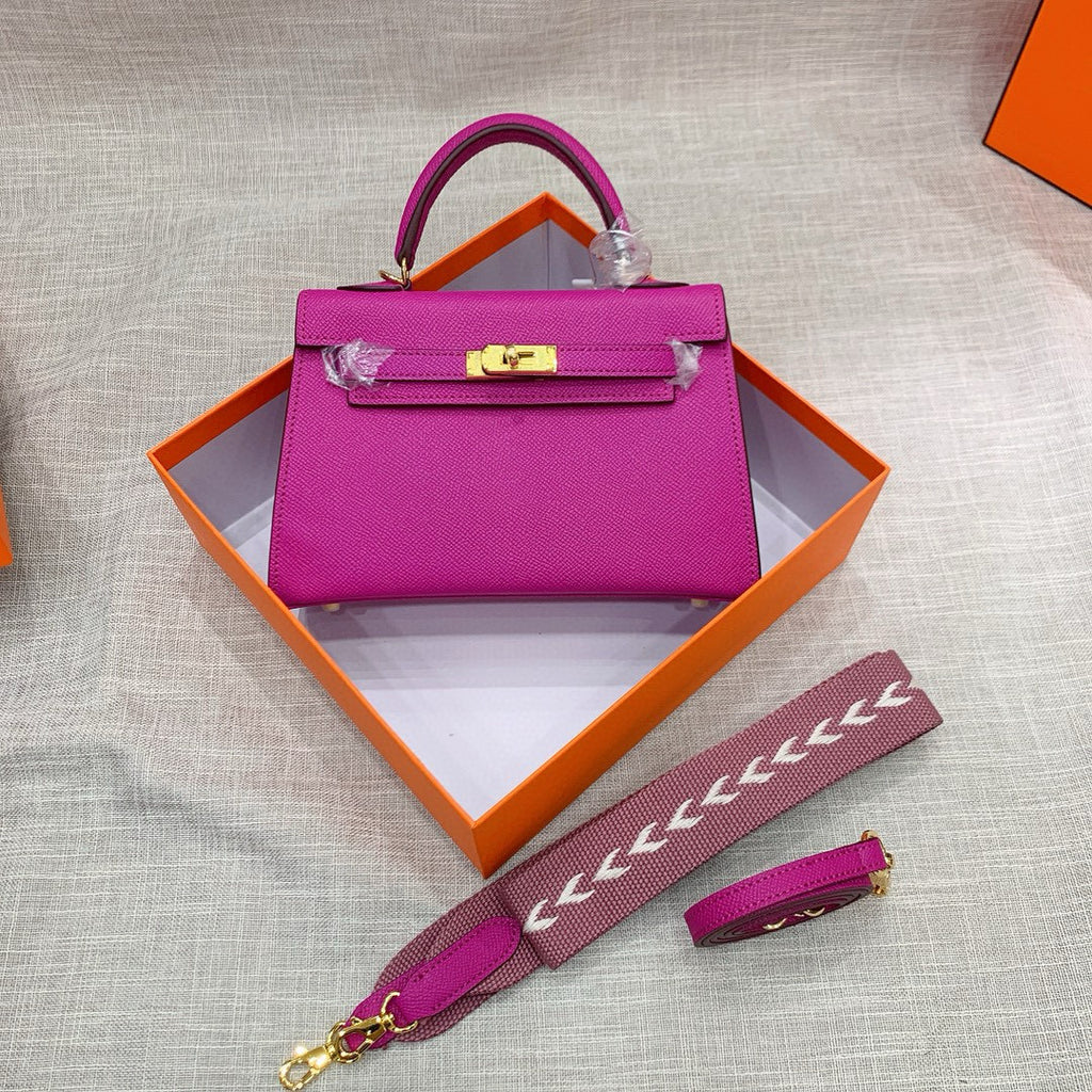 Kelly Palm-Grain Leather Structured Handbag